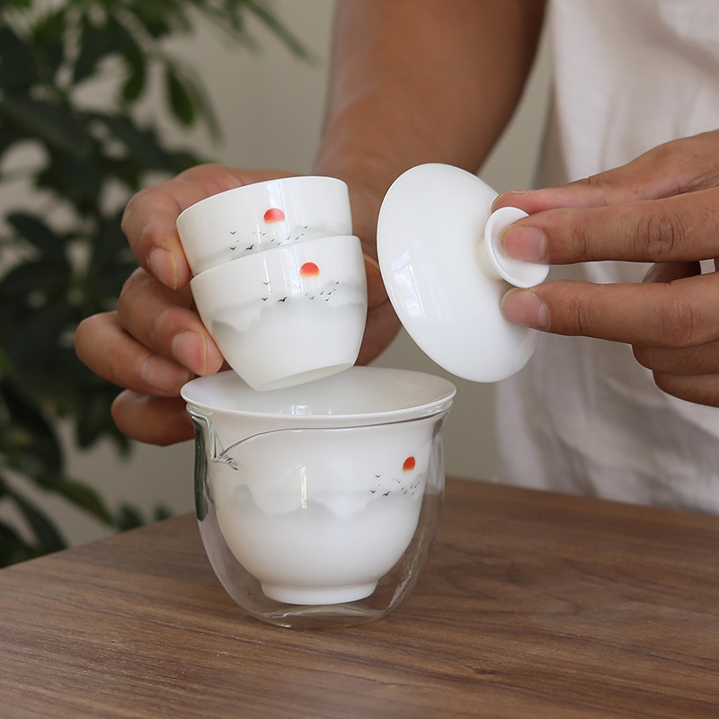 Bộ ấm trà Du Lịch Có Nắp ngọc bích bằng ngọc bích Bộ cốc khách nhanh thủy tinh di động hoạt động trà ngoài trời quà lưu niệm