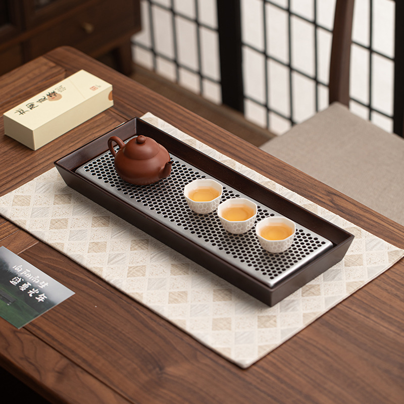 Khay trà pha khô hợp kim gỗ tre khay trà gia dụng bàn trà nhỏ văn phòng kiểu trữ nước đơn giản dụng cụ trà Kung Fu