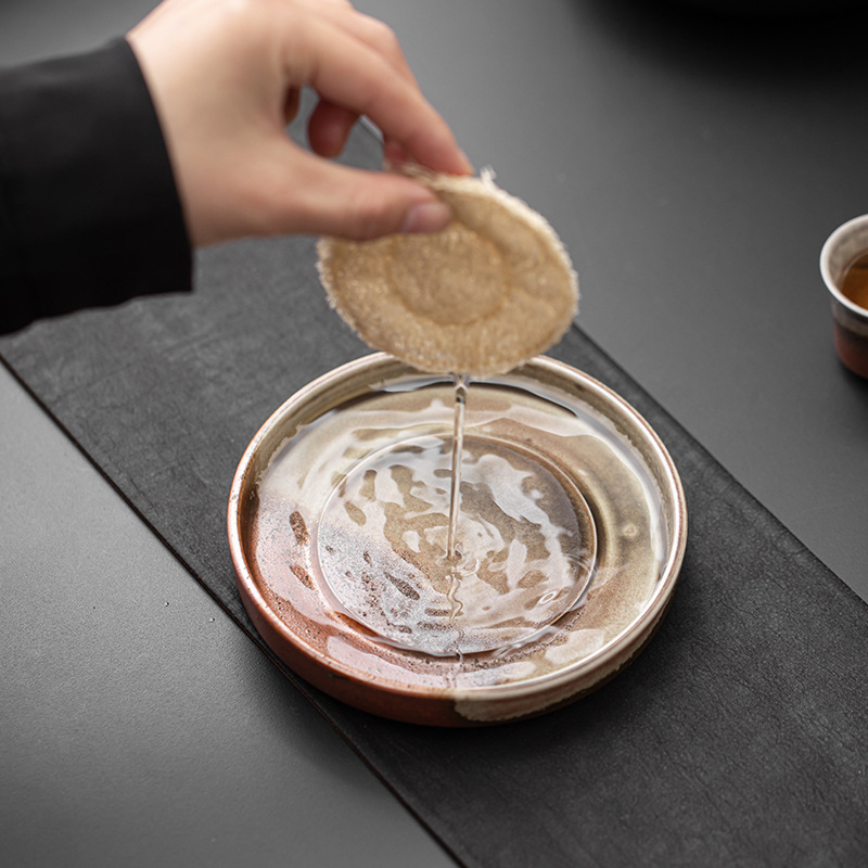 Ấm gia dụng bằng gốm sứ, khay xốp khô tráng men nung củi, khay đựng ấm, khay đựng nước, bộ trà kungfu cổ điển, phụ kiện trà đạo