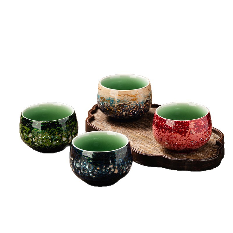 Bộ trà kung fu sơn mài men ngọc cao cấp dùng trong gia đình, cốc lớn, cốc đơn thủ công, cốc trà tích hợp, cốc gốm để tặng quà