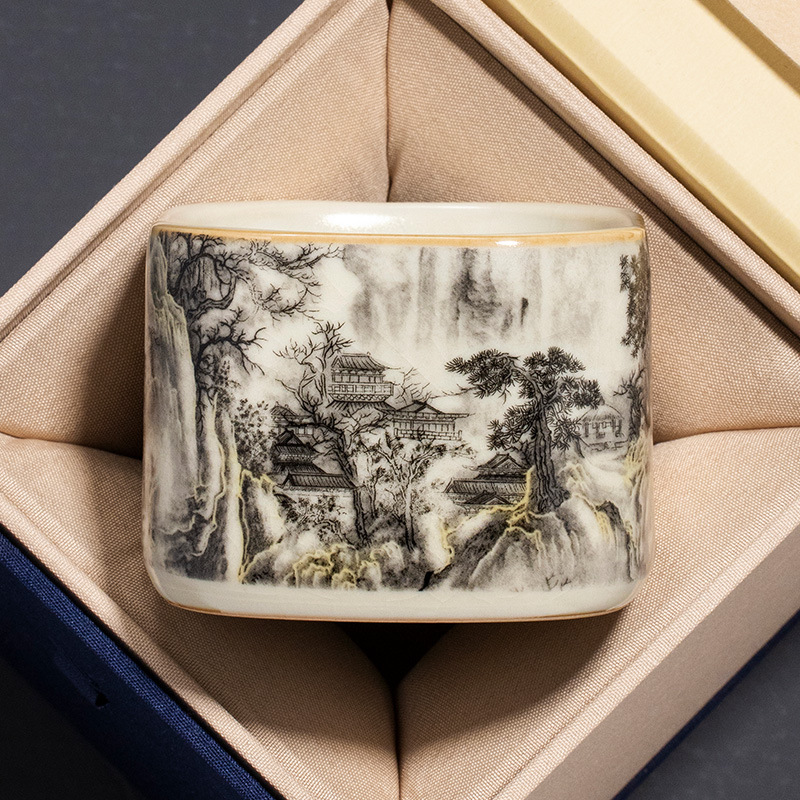 Ru Lò Nung Mực Phong Cảnh Thảo Dược Cốc Trà Cá Nhân Gốm Sứ Cao Cấp Tinh Tế Chủ Cốc Trà Bộ Trà