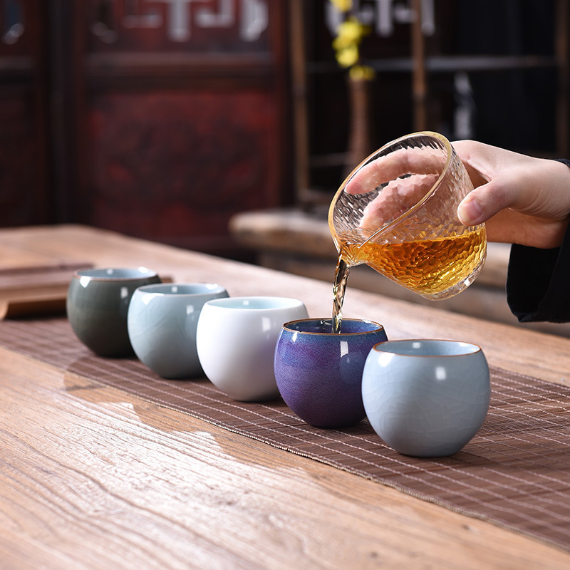 Năm cốc trà gốm sứ nổi tiếng bộ trà Kung Fu cốc chủ nhân cốc đơn Ru lò chính thức cốc trà quà lưu niệm