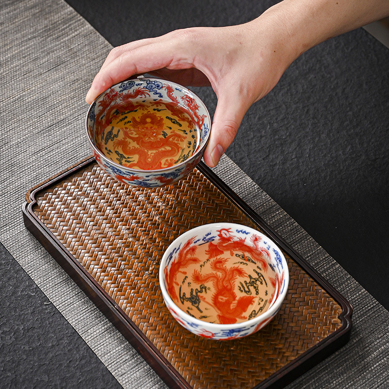 Cốc trà Jingdezhen men màu rồng phượng chủ cốc đơn cốc cưới cốc trà bộ bát trà cá nhân bán buôn