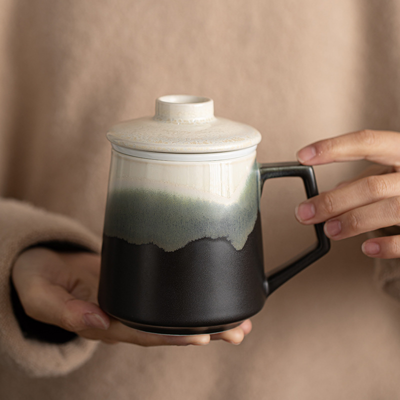 Cốc văn phòng tranh cốc gốm sứ đơn giản cốc tách nước trà cốc pha trà có nắp cốc nước du lịch văn phòng gia đình