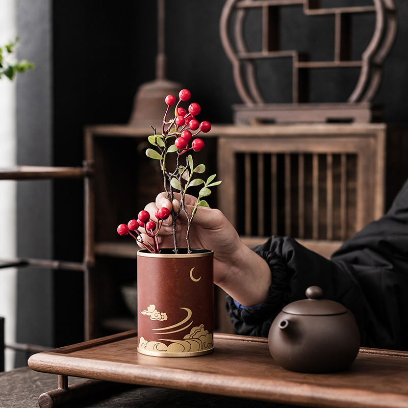 Phụ kiện Bộ Trà Công Phu sáu quý ông trà đạo bằng đồng sơn mài Hộp đựng bút văn phòng Bộ trà đạo Bộ dụng cụ pha trà