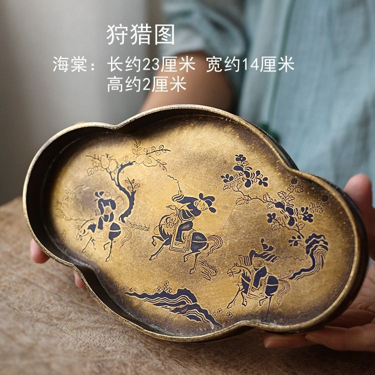 Bán buôn trà nghệ thuật phong cách Song Cổ đồng nguyên chất sơn mài bình bằng đồng thau thủ công lót ấm trà bằng đồng Jianshui Khay trà bàn pha trà khô