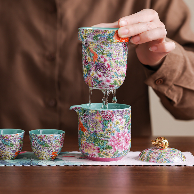 Men du lịch ngoài trời bộ trà kung fu bộ lọc lót một nồi bốn cốc nhanh cốc trà thủy tinh