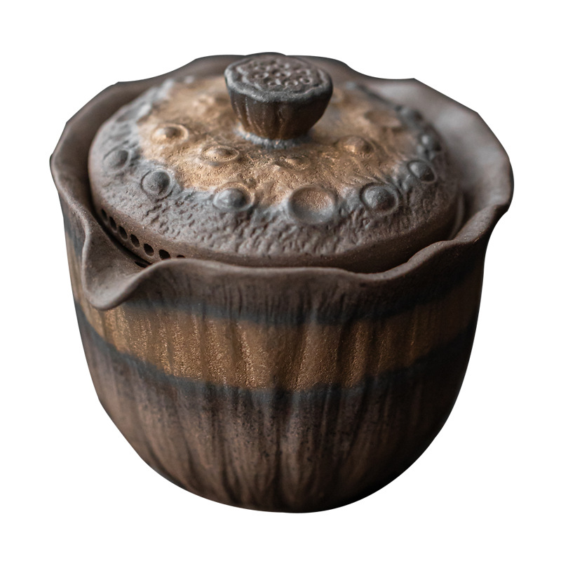 Bán buôn ấm cầm tay hoa sen mạ vàng gốm thô ấm pha trà Thiền gia dụng cổ điển thủ công có bộ lọc Bát Trà chống bỏng