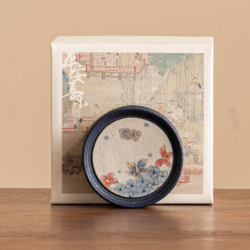 Lót cốc gốm đá lửa trắng xanh bộ trà Kung Fu cách nhiệt lót cốc trà chống bỏng gia dụng khay trà sơn vàng nắp đĩa