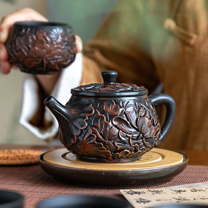 Ấm trà gốm tím ấm trà hoa sen Vân Nam Jianshui bộ trà kung fu thủ công hoàn toàn ấm trà tử sa gia dụng ấm trà đơn ấm pha trà