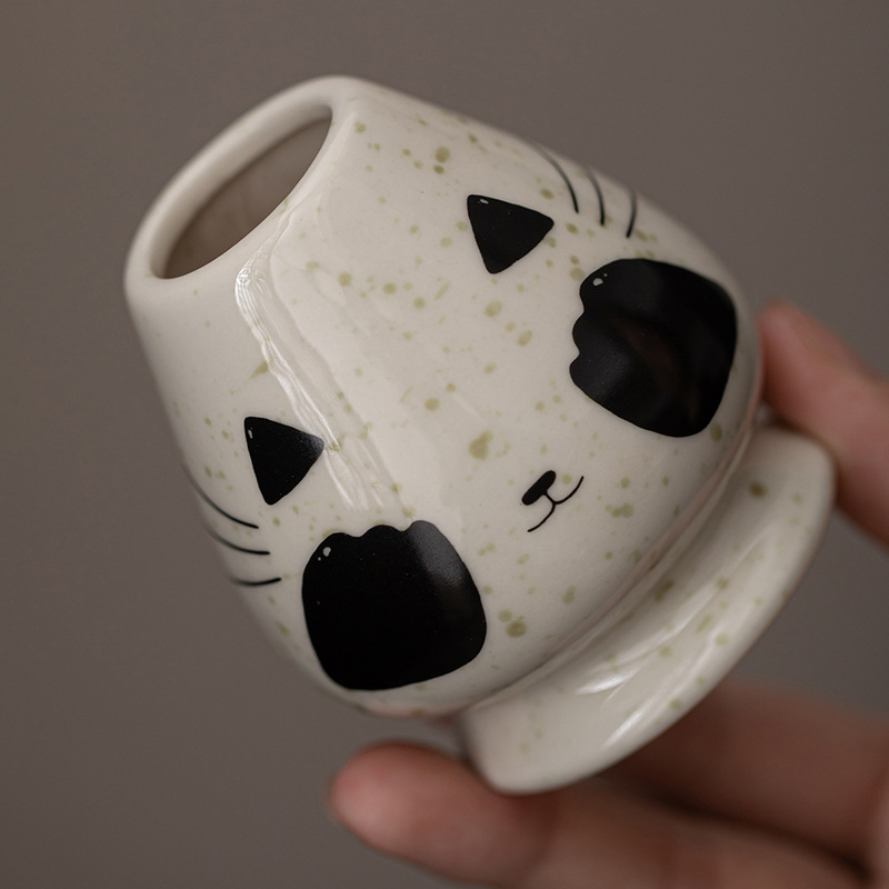 Bộ phụ kiện trà đạo Nhật Bản: bát trà matcha, dụng cụ đánh trà, đế đỡ bằng gốm sứ, dành cho thú cưng dễ thương