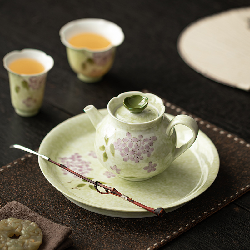 Ấm trà hoa cẩm tú cầu vẽ tay dụng cụ trà Kung Fu gốm sứ gia dụng ấm trà đơn phong cách Trung Quốc có lọc để tặng quà cho nữ