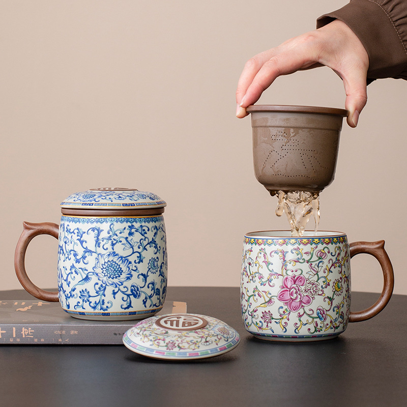 Cốc trà gốm sứ có nắp cốc nước tách trà gốm sứ cốc pha trà gia dụng cốc cốc văn phòng quà tặng