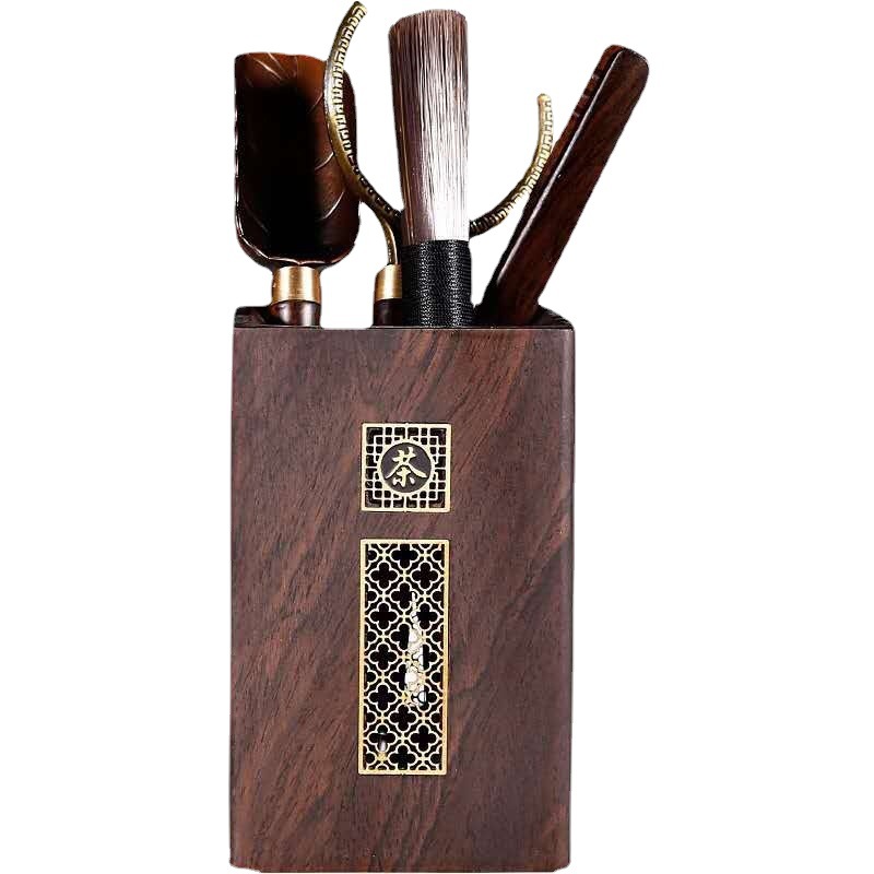 Nhà sản xuất bán buôn trà đạo bằng gỗ mun sáu quý ông Bộ dụng cụ pha trà thìa kẹp dao Phụ kiện Lưu trữ Ống trà