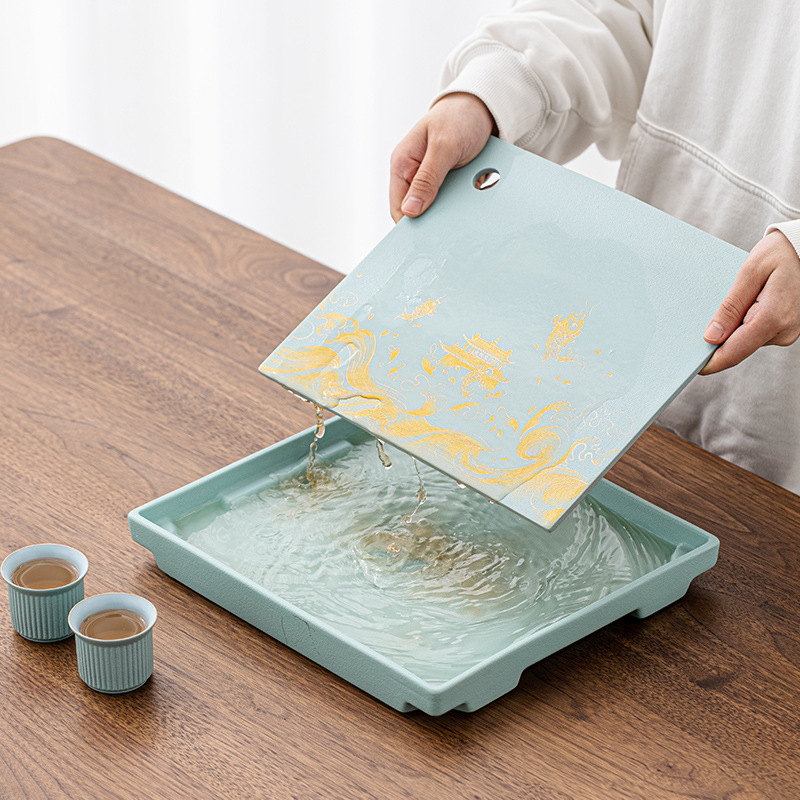 Khay trà gốm sứ Kung Fu thời trang Tử Cấm Thành, phòng khách gia dụng, bàn trà pha khô kiểu trữ nước kiểu Trung Quốc sang trọng hiện đại