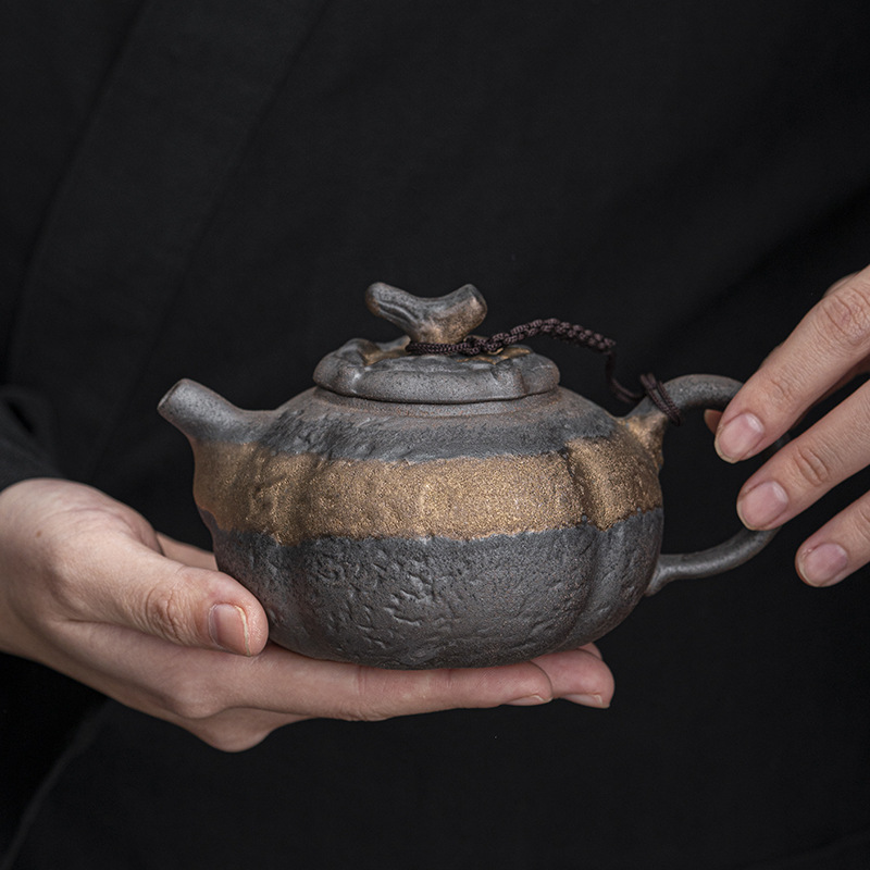 Nhà sản xuất bán buôn Ấm pha trà mạ vàng cổ điển dụng cụ pha trà gốm thô thủ công gia dụng dụng dụng cụ pha trà Kung Fu bình sứ đơn