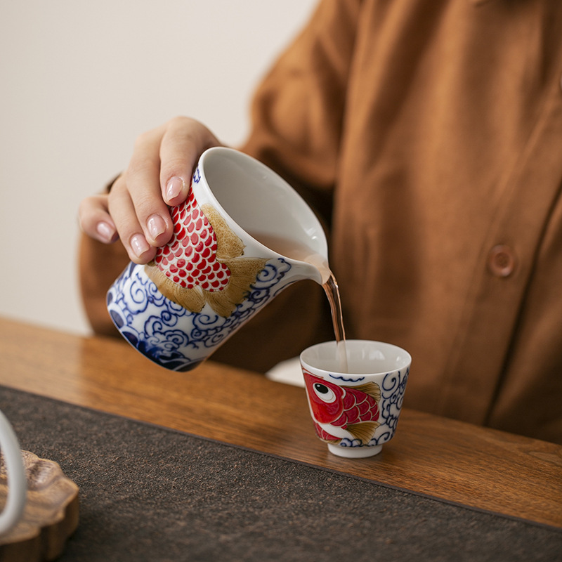 Cốc sứ ngọc bích mỡ cá rồng Nafu, bộ trà gốm sứ, tách trà, tách đều, bán buôn phụ kiện trà đạo biển trà đơn