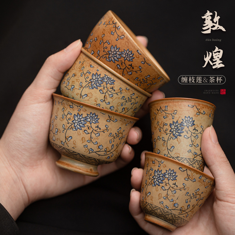 Đôn Hoàng xoắn sen Trung Quốc retro nhỏ cốc trà đồ dùng gia đình cốc trà gỗ trầm cốc tốt lành cốc chủ cốc trà cốc đơn