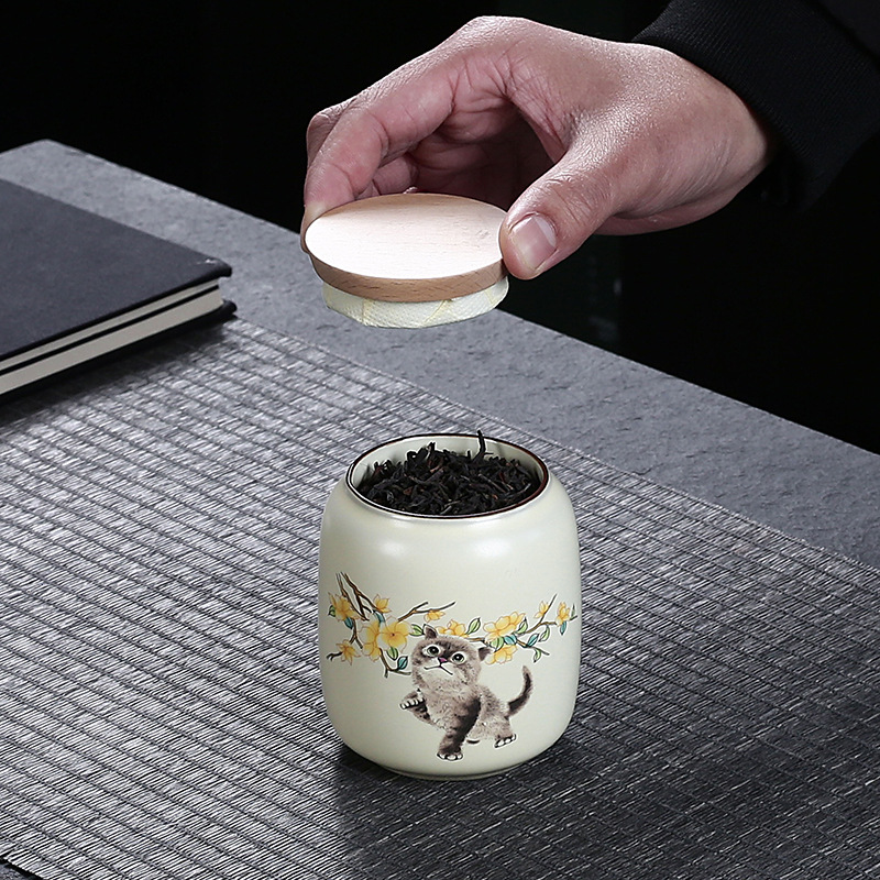Nồi trà Ruyao màu vàng sáng tạo dễ thương mèo gốm sứ dễ thương bình đựng trà nhỏ cầm tay bình đựng trà phấn hoa mini
