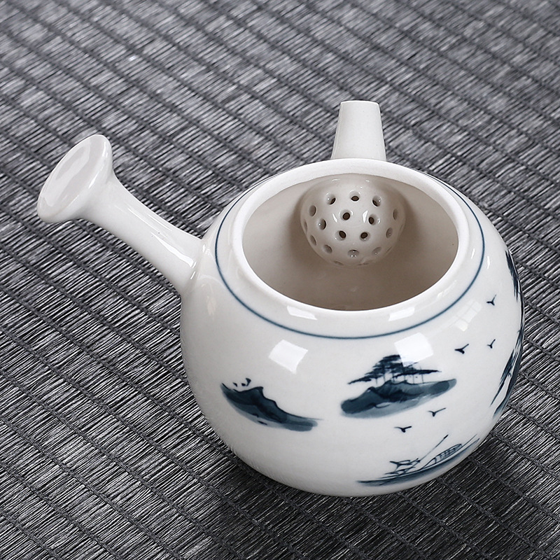 Bát có nắp màu xám thực vật vẽ tay, bình pha trà đơn phong cảnh, dụng cụ pha trà Kung Fu cao cấp gia dụng, bình trà