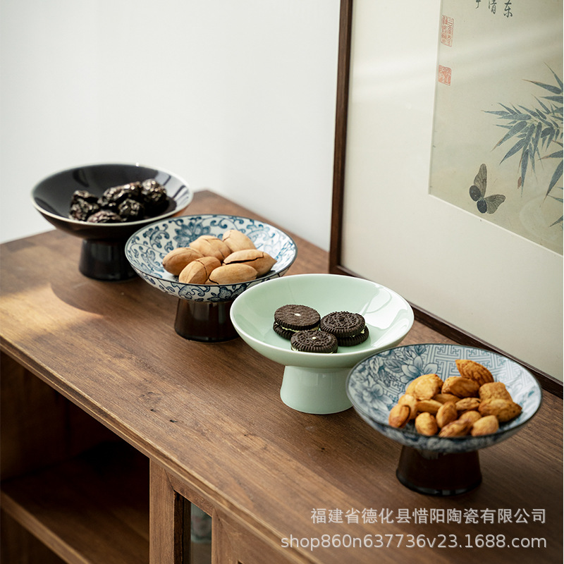 Bàn cà phê sang trọng nhẹ, khay đựng đồ uống cao bằng gốm Sứ xanh trắng, khay đựng trái cây nổi tiếng trên mạng, khay đựng đồ ăn nhẹ gia dụng phòng khách, khay đựng đồ ăn nhẹ