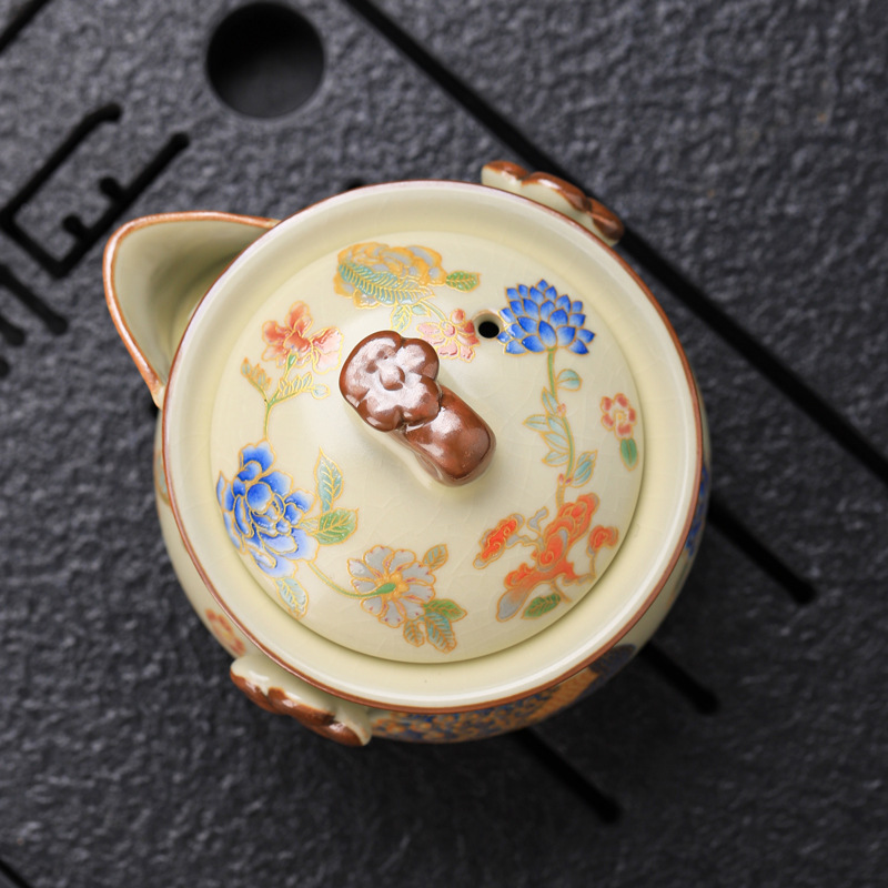 Ấm trà cầm tay Ru Kiln Ấm trà đơn lớn chống bỏng bát có nắp cốc trà một dụng cụ pha trà gốm sứ nhanh một ấm hai cốc