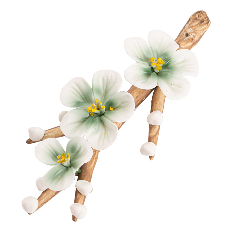 Khay cắm hương hoa mận đế gỗ đàn hương thủ công bàn trà gia dụng đồ trang trí giá trị cao phụ kiện trà đạo gốm sứ