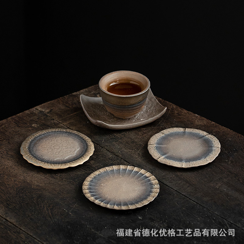 Lót tách trà cổ xưa, lót ly, lót cách nhiệt, gốm sứ cổ điển kiểu Nhật, men sắt, mạ vàng, phụ kiện trà Kung Fu, đĩa đựng cốc