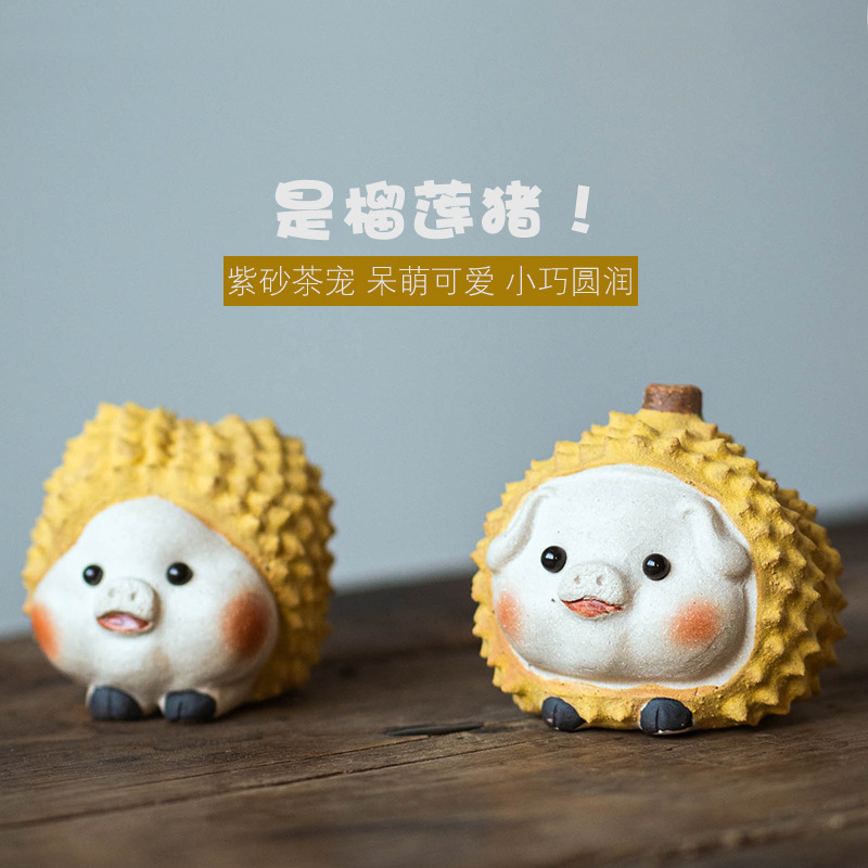 Đồ trang trí Lợn sầu riêng trà tử sa đồ chơi Trà trái cây làm bằng tay có thể nuôi bàn trà đạo dễ thương Bộ trà lợn sầu riêng đáng yêu