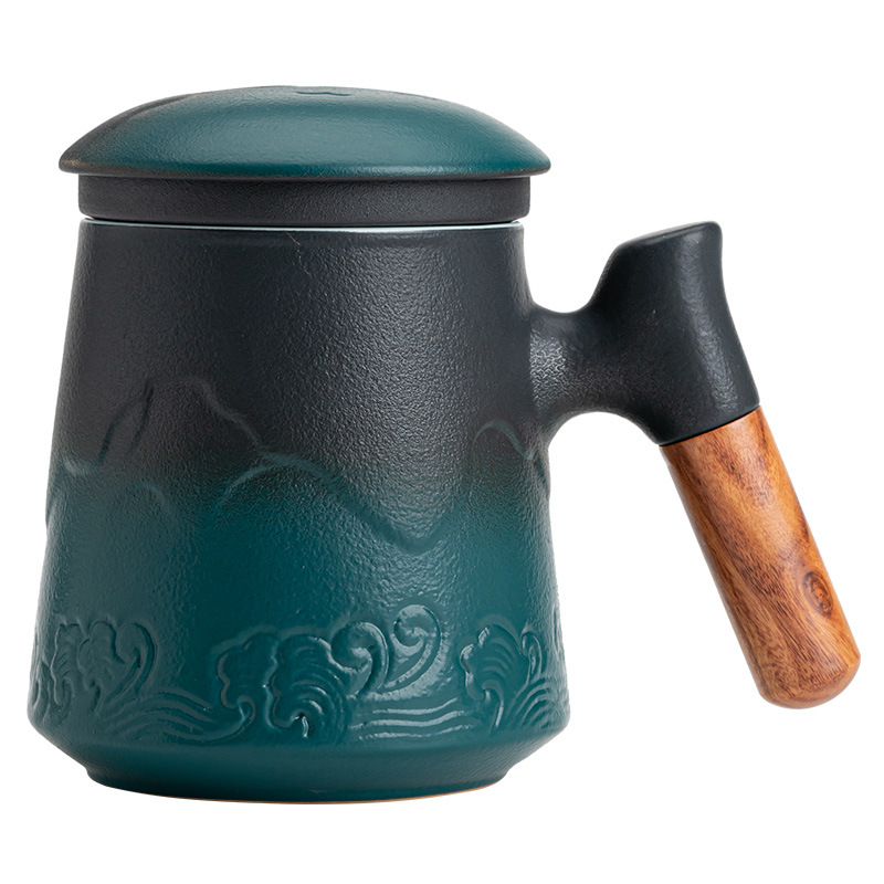 Cốc văn phòng Yamahaiguan kiểu Nhật Cốc gốm sứ tay cầm bằng gỗ có nắp tách trà tách trà Cốc uống nước dung tích lớn