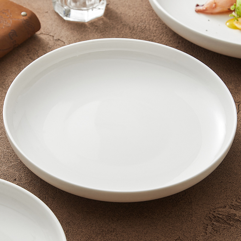 Đĩa phẳng bằng sứ trắng Dehua Đĩa đĩa gia dụng Đĩa ăn phương Tây cao cấp Đĩa bít tết mì Ý Đĩa bộ đồ ăn khách sạn Đĩa nông