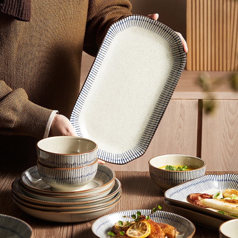 Bát cơm ăn cơm kiểu Nhật, đĩa đơn, đĩa đựng cá gốm cổ điển gia dụng, bộ đồ ăn sáng tạo