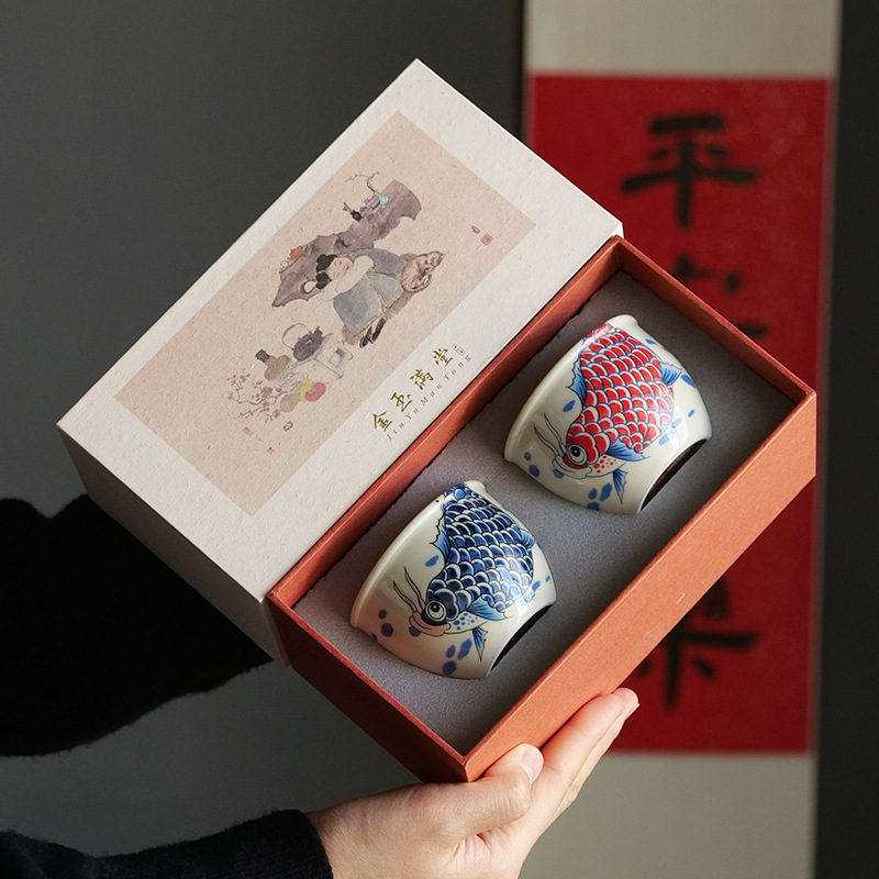 Cốc trà Kung Fu Jingdezhen, cốc chủ nhân, bộ trà dành riêng cho nam và cá nhân, cốc trà, cốc đơn cá chép kiểu Nhật, gốm sứ