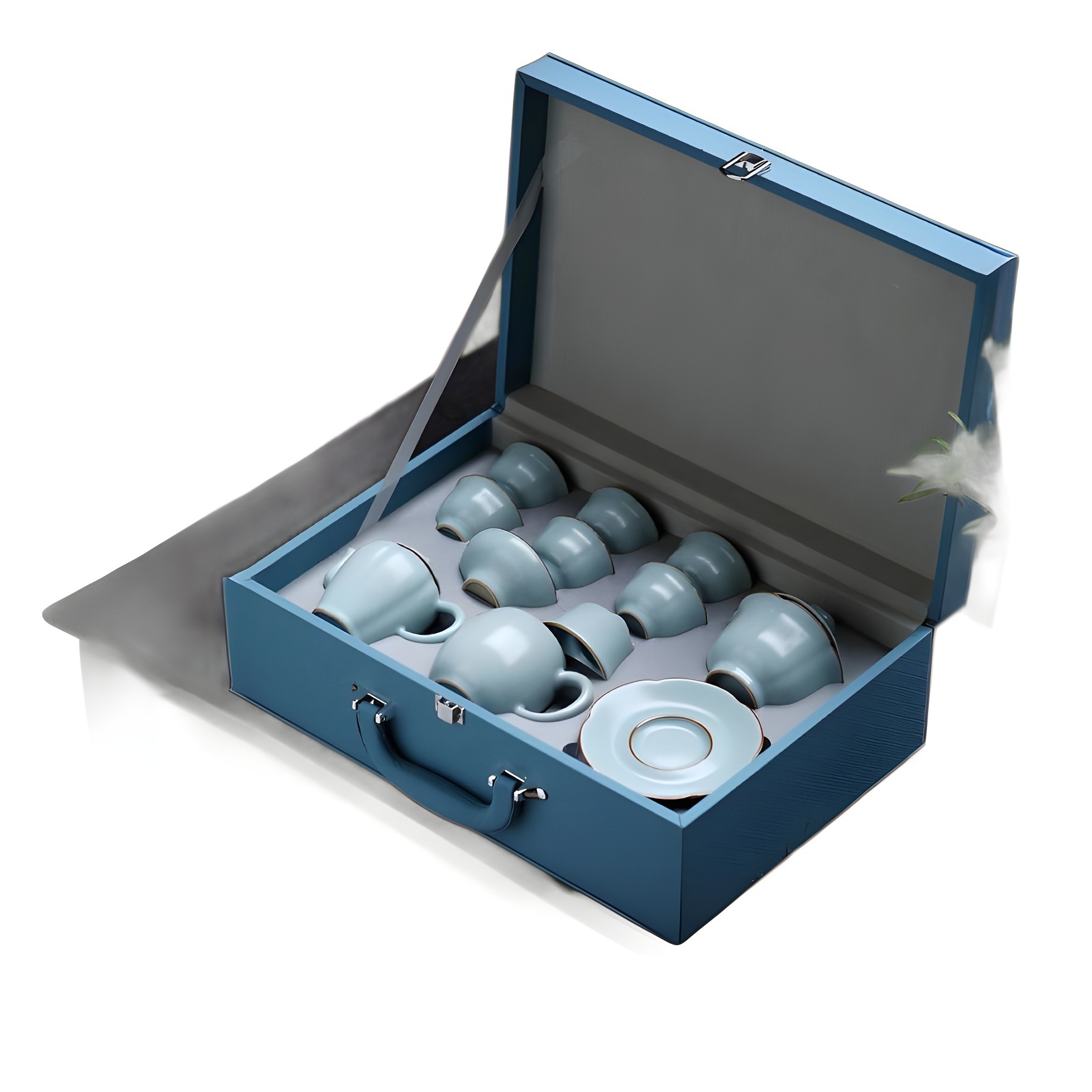 Bộ ấm trà Kung Fu lò Thiên Thanh Ru ấm trà sứ Ru phong cách Trung Quốc gia dụng cao cấp sang trọng hộp quà