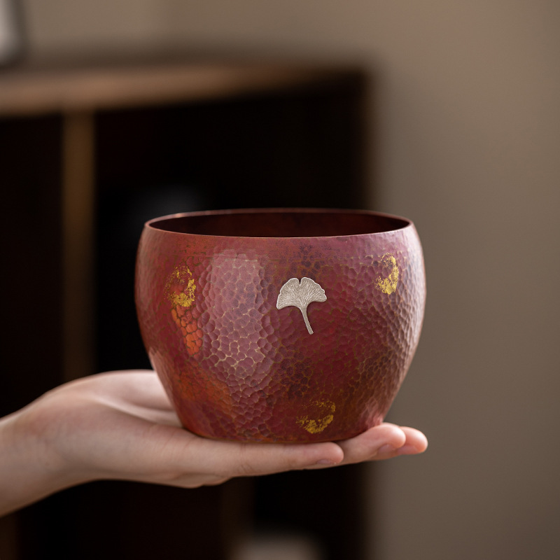 Rửa trà hình búa bằng đồng thủ công, bát trà Jianshui kiểu Nhật, Thùng xỉ trà khô, cốc trà Bạc dát đồng đỏ, rửa bút chậu nước