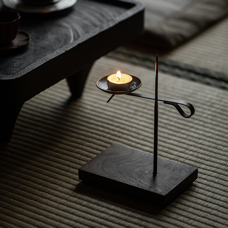 Bàn làm nến bằng sắt rèn thủ công kiểu Nhật, phòng trà Thiền kiểu Trung Quốc, tinh dầu thơm, đế nến, đèn dầu