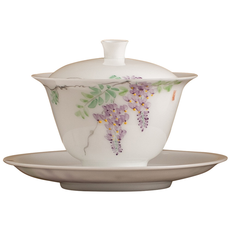 Nhà máy Master Zhang Lijiao, mỡ cừu nướng chay, sứ ngọc bích, bát có nắp ba tài năng, bộ trà Kung Fu cao cấp, hộp quà, bát pha trà