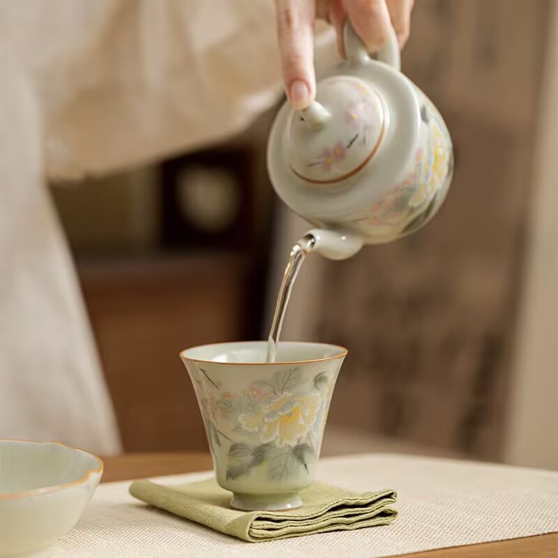 Cốc thơm miệng mở kiểu Trung Quốc cổ điển lò Hoàng Ru bí mật cốc đơn nhỏ bộ trà kung fu gia dụng cốc chủ nhân tách trà