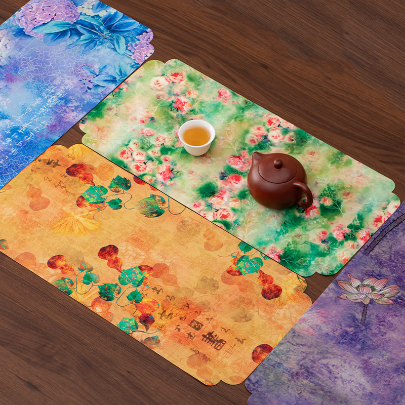 Thảm trải xốp khô Zen kiểu Trung Quốc mới, thảm trải trà nhỏ in hoa cổ điển, thảm cách nhiệt hai mặt, khăn trải bàn tròn, cờ bàn chống nước