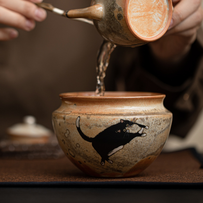 Zhiye Cat Shuangji Jianshui Cup Wash trà Phụ kiện Bộ trà gốm vẽ tay Nhật Bản Bể chứa nước thải Bể chứa nước