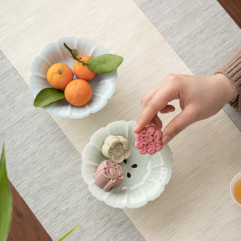 Khay đựng trái cây thoát nước chân cao sáng tạo trà đá quanh lò, khay đựng trà gốm sứ đơn giản, khay đựng trái cây khô, khay đựng trái cây chia đôi