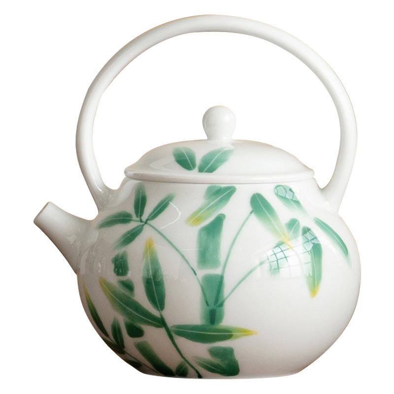 Ấm trà màu xám cỏ cây Ấm trà cầm xà tròn cao cấp vẽ tay kiểu Trung Quốc Bộ trà Kung Fu gia dụng nhỏ pha trà đãi khách