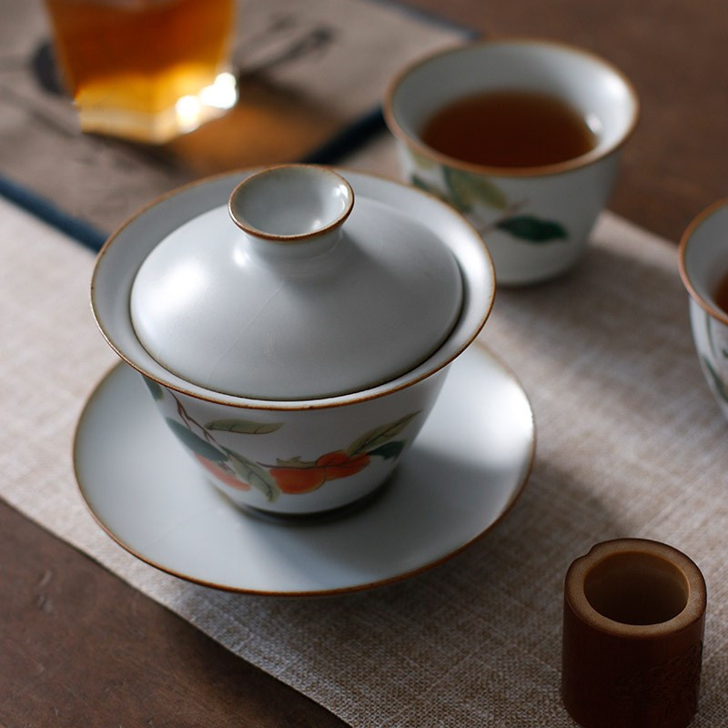 Bán buôn cổ trăng trắng Ru lò ba cái bát có nắp nhỏ lọc quả hồng cổ điển Kung Fu mở lát có thể nuôi Bát trà