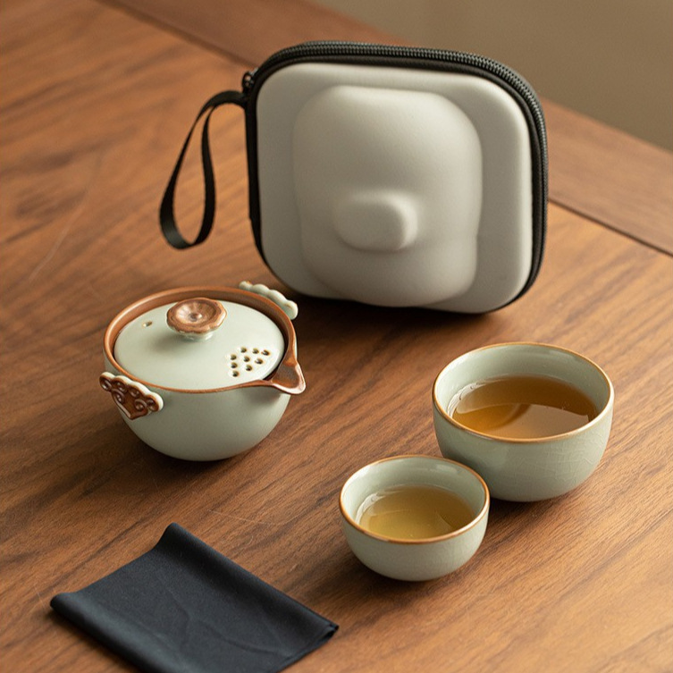 Mô phỏng lò Song Ru Xiangyun gốm cốc khách nhanh một bình hai cốc bộ trà du lịch cốc khách nhanh di động ngoài trời