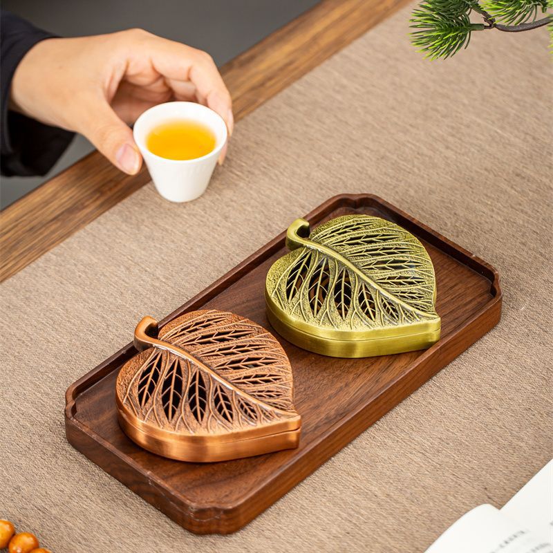 Lư hương hợp kim lá bồ đề, lư hương trong nhà, lư hương đĩa có nắp, lư hương trà đạo, lư hương, phong cách cổ sáng tạo