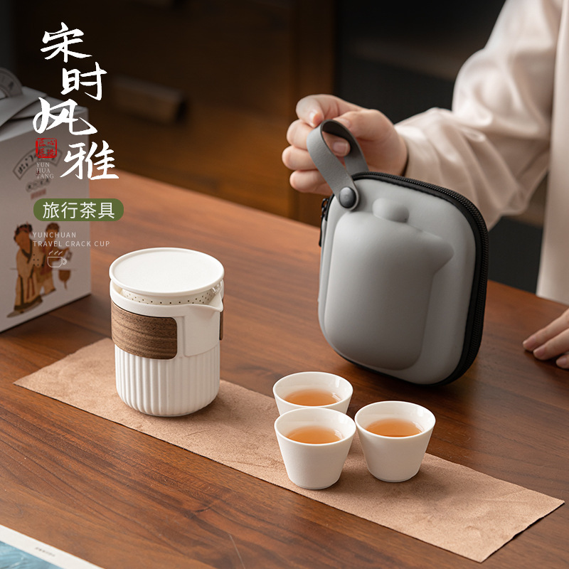 Bộ ấm trà du lịch di động Bộ ấm trà Kungfu gốm cắm trại ngoài trời một ấm Ba cốc