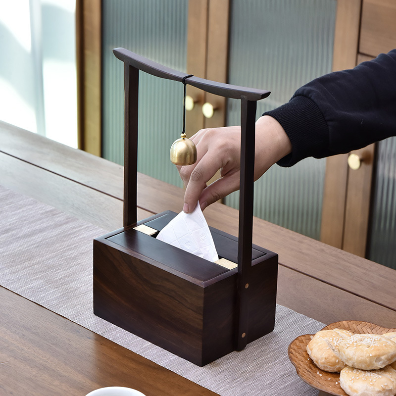 Hộp đựng khăn giấy gỗ nguyên khối gỗ trắc đen Gỗ Óc Chó phong cách Trung Quốc cổ điển chùm có thể tháo rời đồ trang trí phòng khách gia dụng