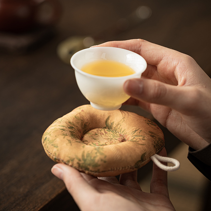 Lót cốc hình tròn vải nghệ thuật, phụ kiện trà đạo phong cách dân tộc, lót ly trà, lót ly trà chống bỏng, lót ly trà dày