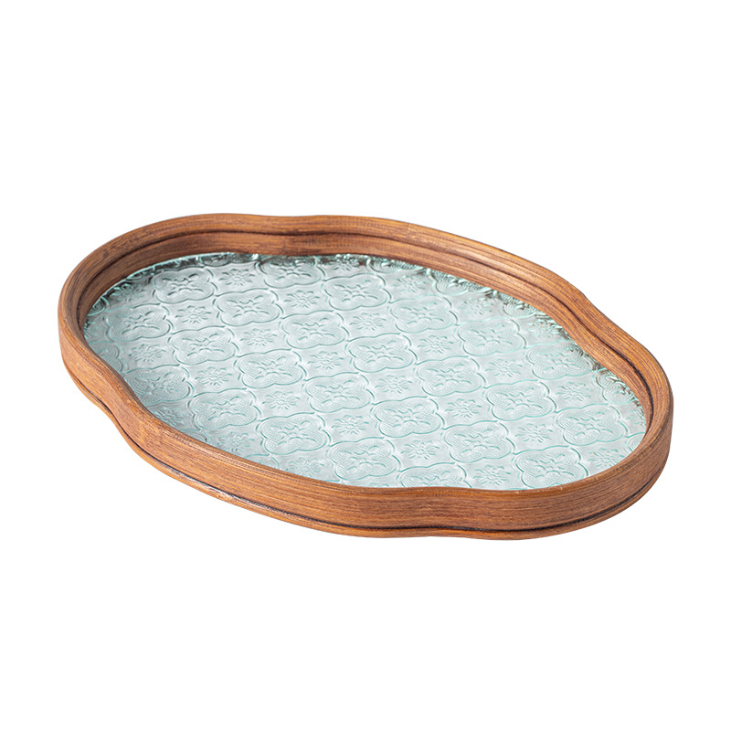 Khay pha khô thủy tinh hoa Thu hải đường, khay pha trà loại nhỏ, khay đựng trà, khay đựng trà, khay đựng trà, khay đựng hoa quả khô, khay đựng đồ