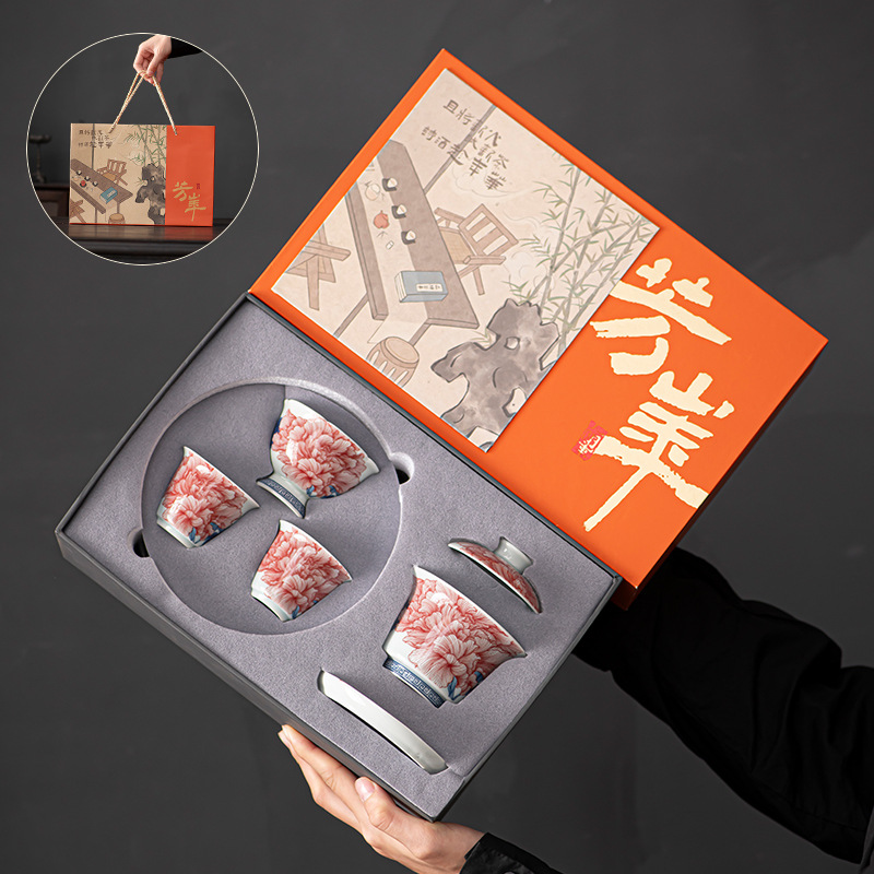 Bộ ấm trà sứ trắng xanh, cốc trà Kung Fu, bát có nắp treo, bát pha trà đơn gốm sứ tiếp khách gia dụng